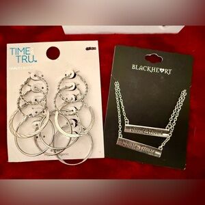 Silver Hoop Earrings and Necklace Set